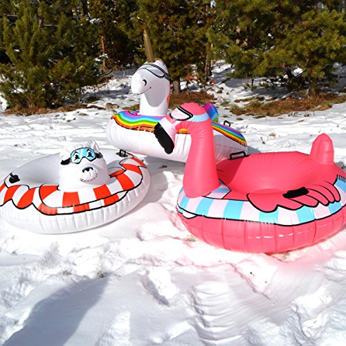 GoFloats Winter Snow Tube - Inflatable Sled for Kids and Adults (Choose From Unicorn, Disney's Frozen, Ice Dragon, Polar Bear, Penguin, Flamingo)