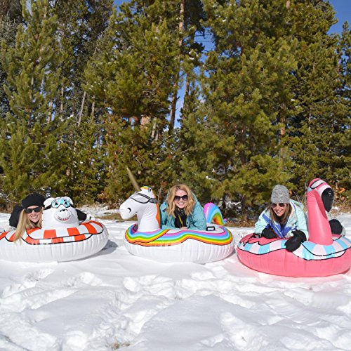 GoFloats Winter Snow Tube - Inflatable Sled for Kids and Adults (Choose from Unicorn, Disney's Frozen, Ice Dragon, Polar Bear, Penguin, Flamingo)