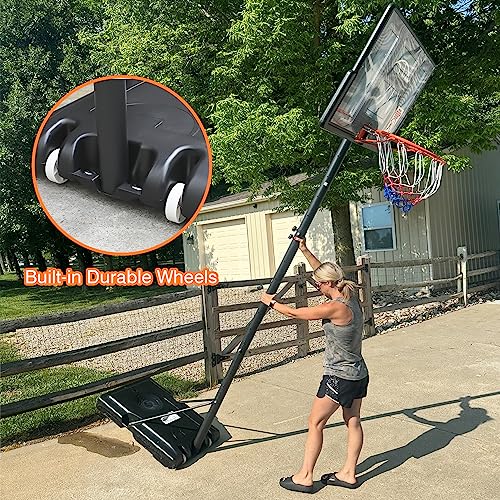 Yohood Basketball Hoop Outdoor 10ft Adjustable, Portable Basketball Hoop Goal System for Kids Youth and Adults in Backyard/Driveway/Indoor, 44 Inch Shatterproof Backboard