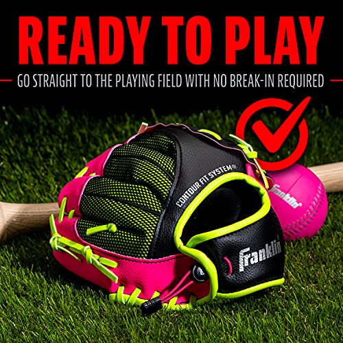 Franklin Sports Teeball Glove - Left and Right Handed Youth Fielding Glove - Neo-Grip - Synthetic Leather Baseball Glove - 9.0 Inch Right Hand Throw - Ready To Play Glove with Ball - Pink