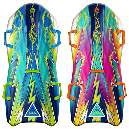 Artikfun Premium Recreational Winter Foam Snow Sled 2-Pack | Tow Rope and Handles | Sized for Youth and Adults | Contoured Deck Design | 50in-127cm Design Length |