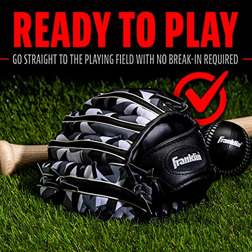 Franklin Sports Kids Baseball Gloves - RTP Youth Teeball Glove + Ball Set - Boys + Girls Mitt Set - Kids + Toddlers - Right Hand Throw - Black - 9.5"