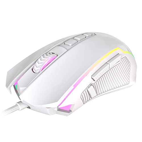 Redragon Gaming Mouse, Wired Gaming Mouse with RGB Backlit, 8000 DPI Adjustable, PC Gaming Mice with 9 Programmable Macro Buttons & Fire Button, PC Gaming Mouse for Windows/Mac, White