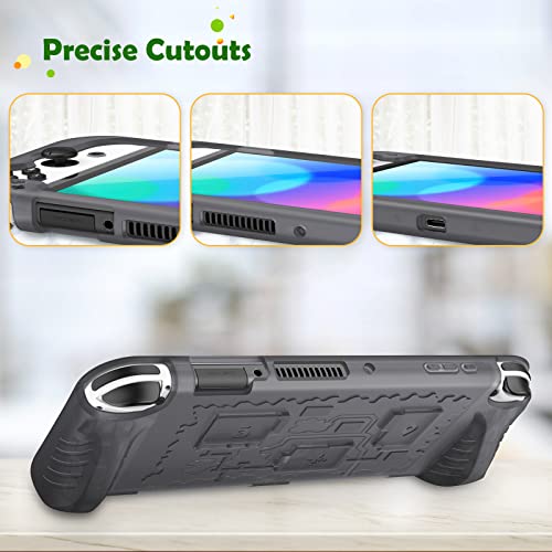 Fintie Case for Nintendo Switch OLED Model 2021with 3 Game Card Slots, Anti-Slip Soft Silicone Shockproof Protective Cover, Ergonomic Grip Case for Switch OLED Model Console 7.0", Gray
