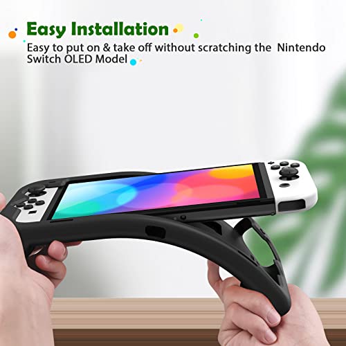 Fintie Case for Nintendo Switch OLED Model 2021with 3 Game Card Slots, Anti-Slip Soft Silicone Shockproof Protective Cover, Ergonomic Grip Case for Switch OLED Model Console 7.0", Black