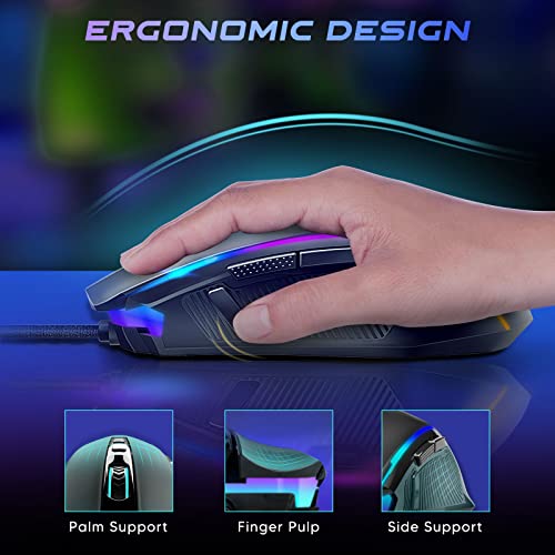 Redragon Gaming Mouse, Wired Gaming Mouse with RGB Backlit, 8000 DPI Adjustable, Mouse with 9 Programmable Macro Buttons & Fire Button, Software Supports DIY Keybinds, M910-K