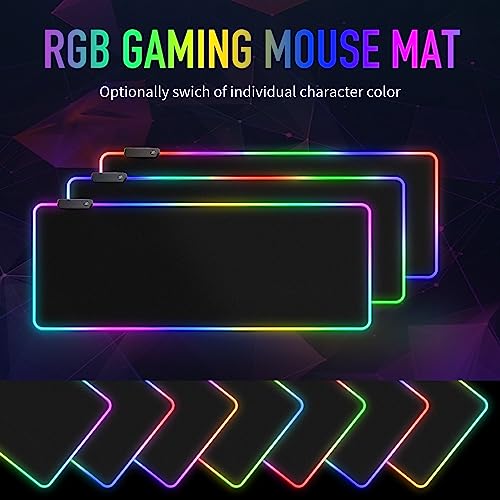 Large RGB Gaming Mouse Pad -15 Light Modes Touch Control Extended Soft Computer Keyboard Mat Non-Slip Rubber Base for Gamer Esports Pros 31.5X11.8 in