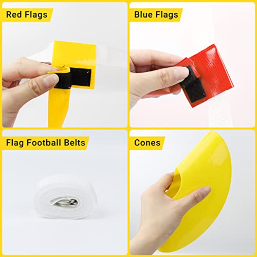 Flag Football Set, 14 Player Flag Football Belts Kit, Includes 14 Belts, 42 Flags,12 Cones and Storage Bag (Red-Yellow)