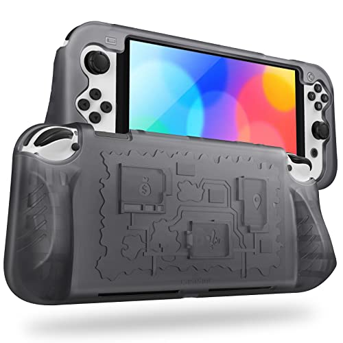 Fintie Case for Nintendo Switch OLED Model 2021with 3 Game Card Slots, Anti-Slip Soft Silicone Shockproof Protective Cover, Ergonomic Grip Case for Switch OLED Model Console 7.0", Gray