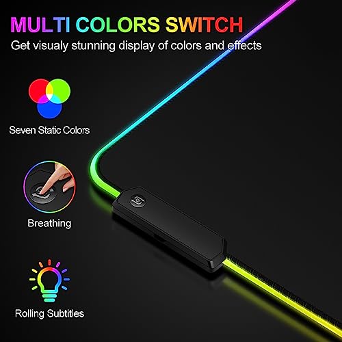 Large RGB Gaming Mouse Pad -15 Light Modes Touch Control Extended Soft Computer Keyboard Mat Non-Slip Rubber Base for Gamer Esports Pros 31.5X11.8 in