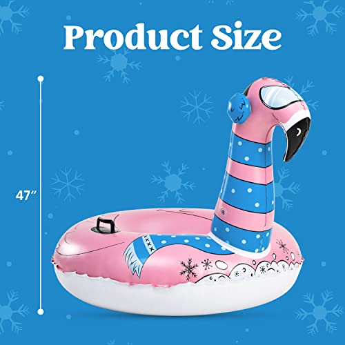 JOYIN 47” Inflatable Snow Tube for Kids and Adults, Heavy-Duty Snow Tube for Sledding, Great Inflatable Snow Tubes for Winter Fun and Family Activities (Flamingo)