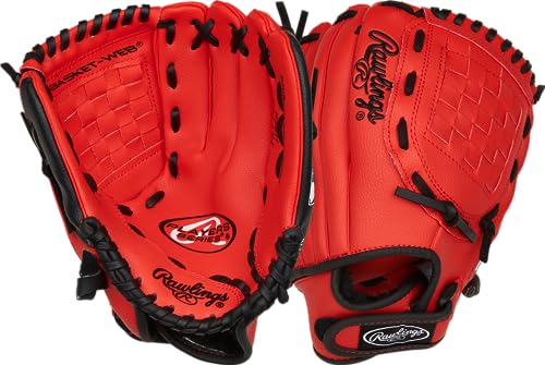 Rawlings | PLAYERS SERIES Youth Baseball Glove | Right Hand Throw | 11" - Basket Web | Scarlet