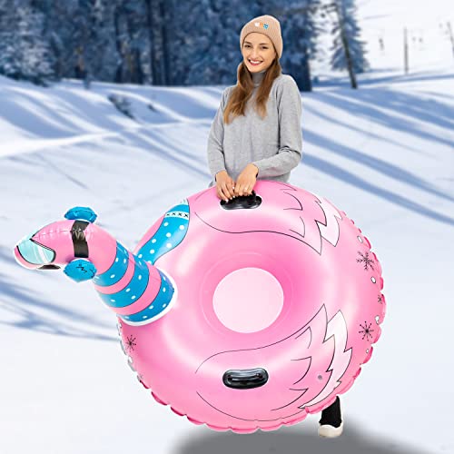 JOYIN 47” Inflatable Snow Tube for Kids and Adults, Heavy-Duty Snow Tube for Sledding, Great Inflatable Snow Tubes for Winter Fun and Family Activities (Flamingo)