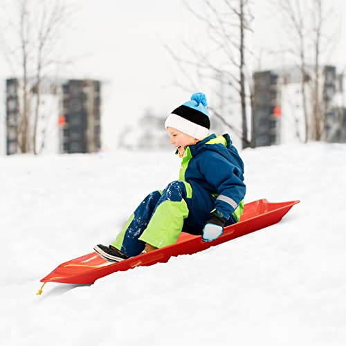Back Bay Play 47 in 2 Pack Snow Sled Racer - High Density Plastic Sled 2 Person Toboggan with Pull Rope & 4 Handles Snow Sleds for Kids and Adult