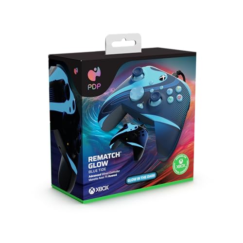 PDP REMATCH GLOW Advanced Wired Controller Licensed For Xbox Series X|S, Xbox One, & Windows 10/11 PC: Blue Tide (Glow in the Dark)