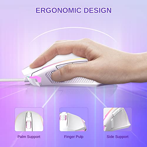 Redragon Gaming Mouse, Wired Gaming Mouse with RGB Backlit, 8000 DPI Adjustable, PC Gaming Mice with 9 Programmable Macro Buttons & Fire Button, PC Gaming Mouse for Windows/Mac, White