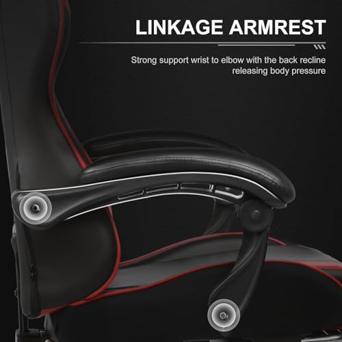 GTPLAYER Gaming Chair, Computer Chair with Footrest and Lumbar Support, Height Adjustable Game Chair with 360°-Swivel Seat and Headrest and for Gaming (Red)