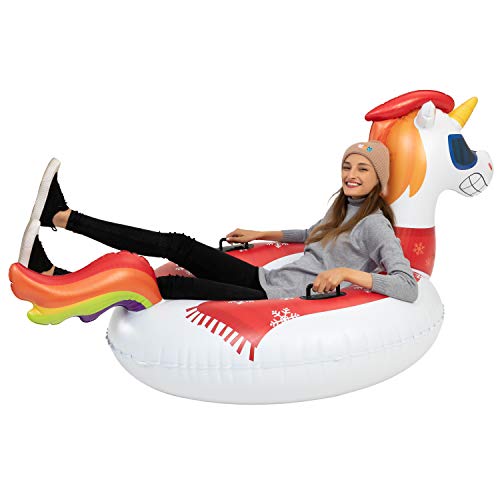 JOYIN 47” Inflatable Snow Tube for Kids and Adults, Heavy-Duty Snow Tube for Sledding, Great Inflatable Snow Tubes for Winter Fun and Family Activities (Unicorn)