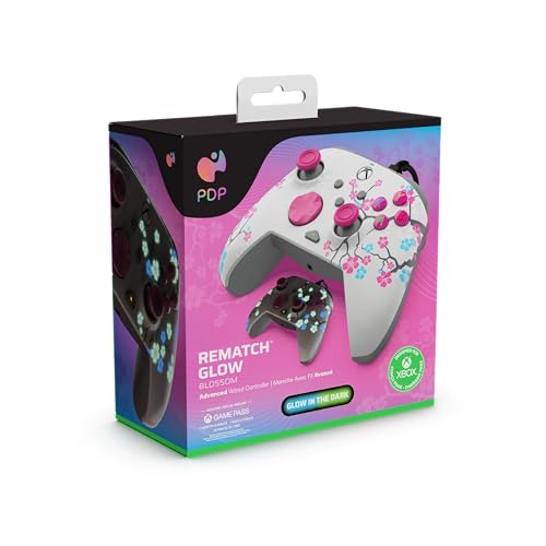PDP REMATCH GLOW Advanced Wired Controller Licensed For Xbox Series X|S, Xbox One, & Windows 10/11 PC: Pink Cherry Blossom (Glow in the Dark)