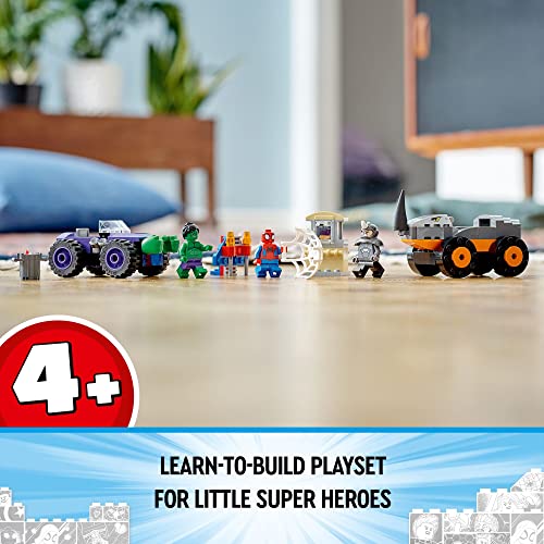 LEGO Marvel Hulk vs. Rhino Monster Truck Showdown, 10782 Toy for Kids, Boys & Girls Age 4 Plus with Spider-Man Minifigure, Spidey and His Amazing Friends Series