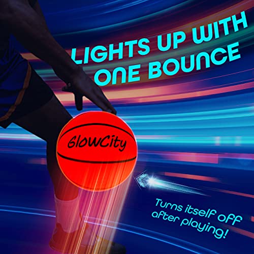 GlowCity Glow in The Dark Basketball for Teen Boy - Basketball Gift - Glowing Red Basket Ball, Light Up LED Toy for Night Ball Games - Sports Stuff & Gadgets for Kids Age 8 Years Old and Up
