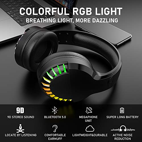 Wireless Gaming Keyboard Mouse Bluetooth Headset Kit with 16 RGB Backlit Rechargeable Battery Metal Mechanical Ergonomic Waterproof Dustproof Removable Palm Rest for Laptop PC Gamer(Rainbow RGB)