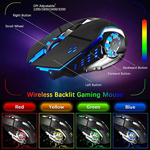 Wireless Gaming Keyboard Mouse Bluetooth Headset Kit with 16 RGB Backlit Rechargeable Battery Metal Mechanical Ergonomic Waterproof Dustproof Removable Palm Rest for Laptop PC Gamer(Rainbow RGB)