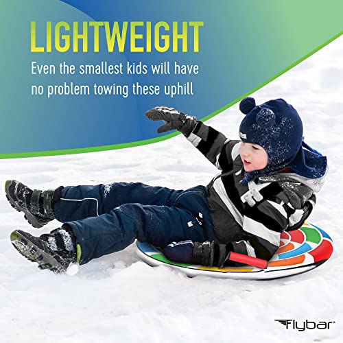 Flybar Snow Sled for Kids - Foam Saucer Disc Sled, Ages 6+, Easy Grip Handles, Durable Slick Bottom & PE Core Build, Lightweight Sleds for Kids, Snow Toys for Kids, Up to 110 lbs, 26" - Rainbow Swirl