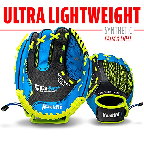 Franklin Sports Teeball/Baseball Glove - Left and Right Handed Youth Fielding Glove - Neo-Grip - Synthetic Leather - 9.0 Inch Left Hand Throw - Ready To Play Glove - Blue