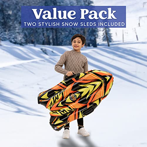 JOYIN Inflatable Snow Sleds (2 Pack), 40" Heavy Duty Snow Tube with Handles, Cold Resistant Snow Sled for Kids and Adults Winter Toys Gifts,Toboggan for Family Winter Outdoor Activities