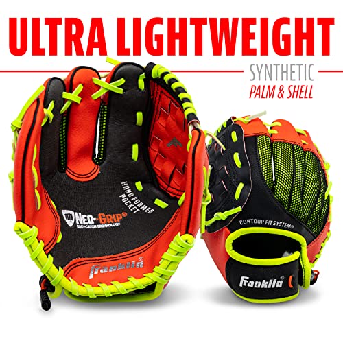 Franklin Sports Teeball Glove - Left and Right Handed Youth Fielding Glove - Neo-Grip - Synthetic Leather Baseball Glove - 9.0 Inch Left Hand Throw - Ready To Play Glove with Ball - Red