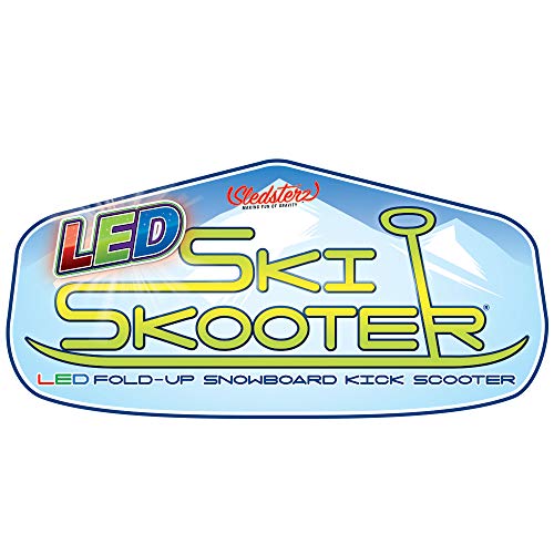 Geospace Original Winter Fun Ski Skooter Sled with Single LED Light: Fold-up Portable Snowboard Kick-Scooter Sled for Use on Snow (Purple)