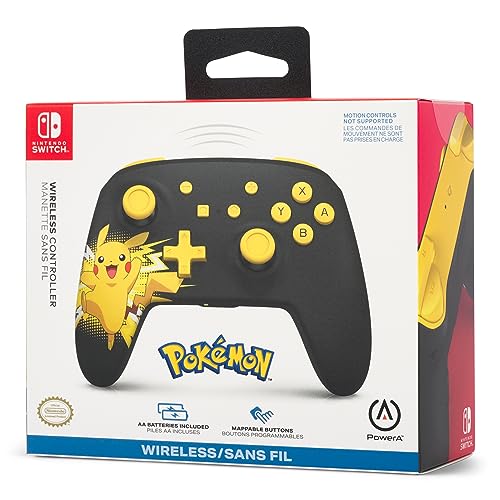 PowerA Wireless Nintendo Switch Controller - Pikachu Ecstatic, AA Battery Powered (Battery Included), Nintendo Switch Pro Controller, Mappable Gaming Buttons, Officially Licensed by Nintendo