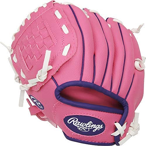Rawlings | PLAYERS Series T-Ball & Youth Baseball Glove | Left Hand Throw | 9" | Pink/Purple with Ball