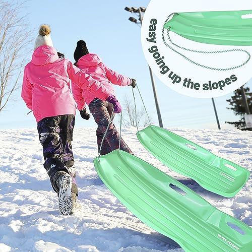 Slippery Racer Downhill Xtreme Flexible Adults and Kids Plastic Toboggan Snow Sled for up to 2 Riders with Pull Rope and Handles, Green