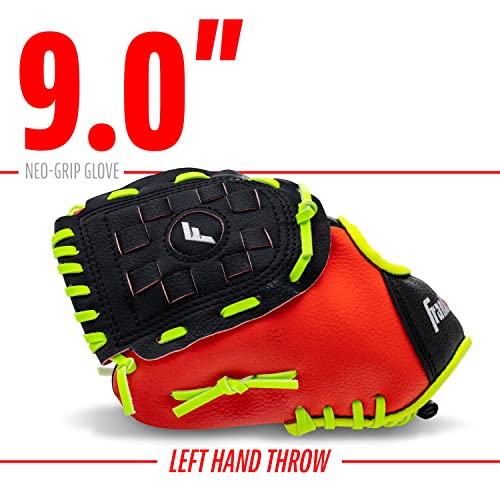 Franklin Sports Teeball Glove - Left and Right Handed Youth Fielding Glove - Neo-Grip - Synthetic Leather Baseball Glove - 9.0 Inch Left Hand Throw - Ready To Play Glove with Ball - Red