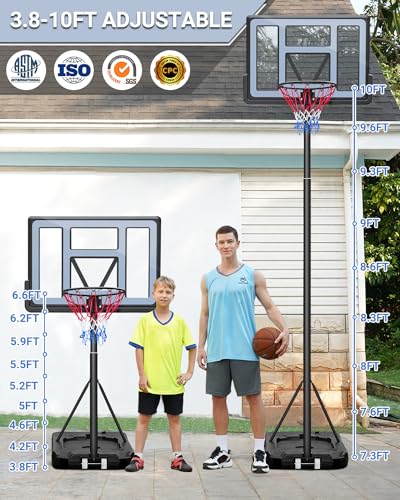 WIN.MAX Basketball Hoop Outdoor 3.8-10ft Adjustable Height, 44inch Backboard, Swimming Pool Basketball Hoop & Goal for Kids/Adults Indoor