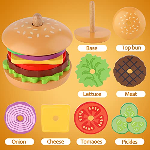 Aizweb Montessori, Stacking Toys- Wooden Burger for 3 Year Old Toddlers and Kids Preschool, Fine Motor Skill Educational Learning Toy, Blocks for Toddlers Gift