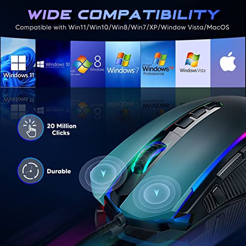 Redragon Gaming Mouse, Wired Gaming Mouse with RGB Backlit, 8000 DPI Adjustable, Mouse with 9 Programmable Macro Buttons & Fire Button, Software Supports DIY Keybinds, M910-K