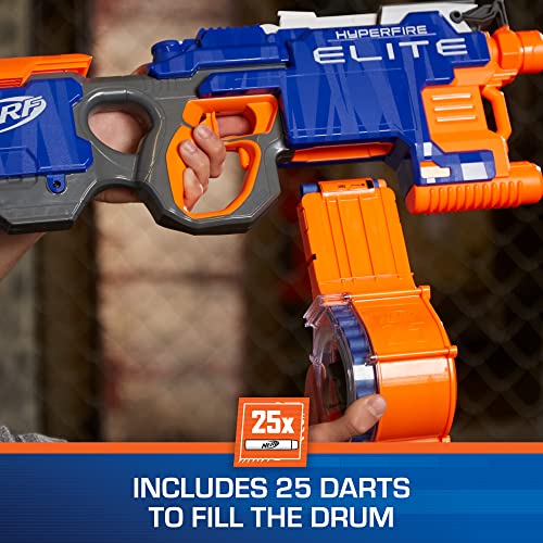 Nerf HyperFire Motorized Elite Blaster, 25-Dart Drum, Fires Up To 5 Darts Per Second, Includes 25 Official Nerf Elite Darts (Amazon Exclusive)