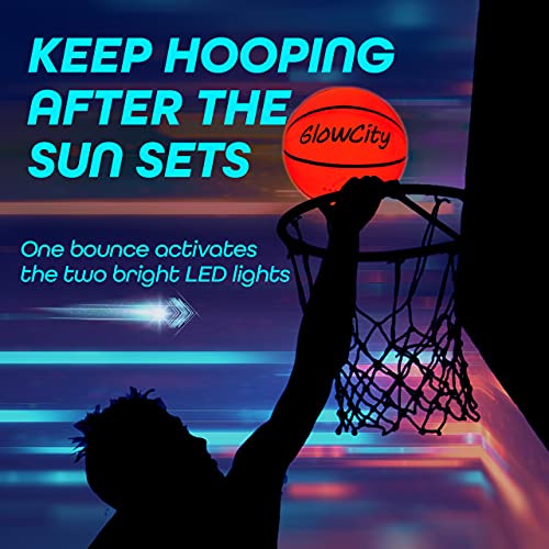 GlowCity Glow in The Dark Basketball for Teen Boy - Basketball Gift - Glowing Red Basket Ball, Light Up LED Toy for Night Ball Games - Sports Stuff & Gadgets for Kids Age 8 Years Old and Up