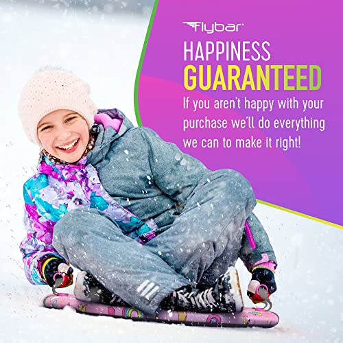 Flybar Snow Sled for Kids - Foam Saucer Disc Sled, Ages 6+, Easy Grip Handles, Durable Slick Bottom & PE Core Build, Lightweight Sleds for Kids, Snow Toys for Kids, Up to 110 lbs, 26" - Pink Unicorn