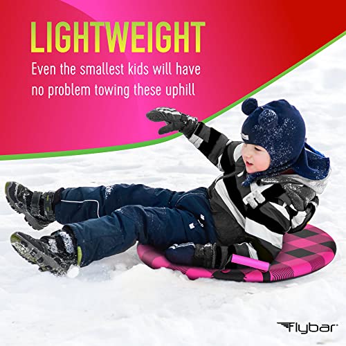 Flybar Snow Sled for Kids - Foam Saucer Disc Sled, Ages 6+, Easy Grip Handles, Durable Slick Bottom & PE Core Build, Lightweight Sleds for Kids, Snow Toys for Kids, Up to 110 lbs, 26" - Pink Plaid