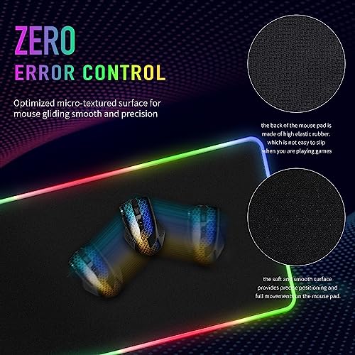 Large RGB Gaming Mouse Pad -15 Light Modes Touch Control Extended Soft Computer Keyboard Mat Non-Slip Rubber Base for Gamer Esports Pros 31.5X11.8 in