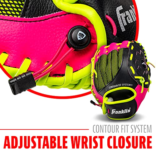 Franklin Sports Teeball Glove - Left and Right Handed Youth Fielding Glove - Neo-Grip - Synthetic Leather Baseball Glove - 9.0 Inch Right Hand Throw - Ready To Play Glove with Ball - Pink