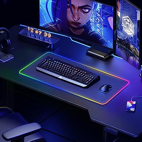 Large RGB Gaming Mouse Pad -15 Light Modes Touch Control Extended Soft Computer Keyboard Mat Non-Slip Rubber Base for Gamer Esports Pros 31.5X11.8 in