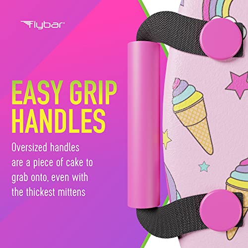 Flybar Snow Sled for Kids - Foam Saucer Disc Sled, Ages 6+, Easy Grip Handles, Durable Slick Bottom & PE Core Build, Lightweight Sleds for Kids, Snow Toys for Kids, Up to 110 lbs, 26" - Pink Unicorn