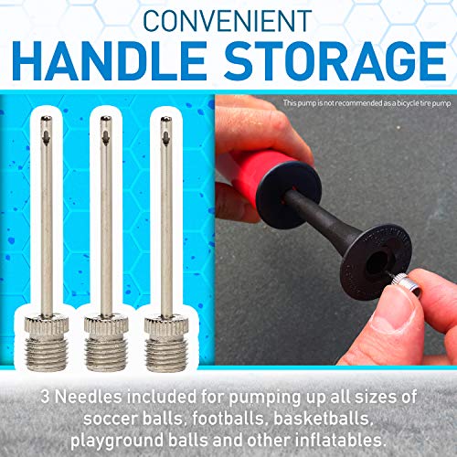 Franklin Sports Ball Pump Kit -7.4" - Perfect for Basketballs, Soccer Balls and More - Complete Hand Pump Kit with Needles, Flexible Hose, Air Pressure Gauge and Carry Bag,Red