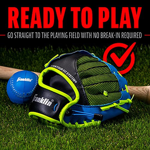 Franklin Sports Teeball/Baseball Glove - Left and Right Handed Youth Fielding Glove - Neo-Grip - Synthetic Leather - 9.0 Inch Left Hand Throw - Ready To Play Glove - Blue