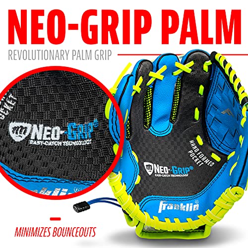 Franklin Sports Teeball/Baseball Glove - Left and Right Handed Youth Fielding Glove - Neo-Grip - Synthetic Leather - 9.0 Inch Left Hand Throw - Ready To Play Glove - Blue